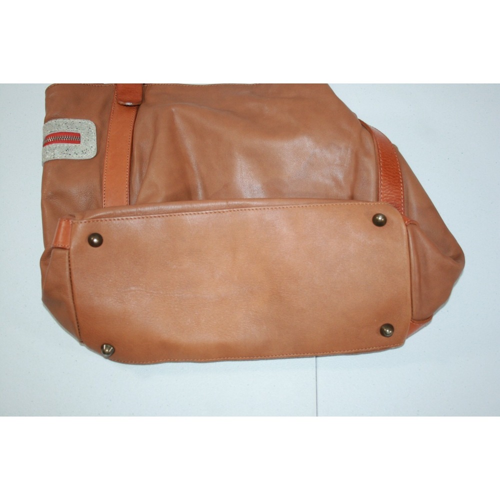 Maurizio Taiuti Brown Orange Leather Women's Tote Handbag Purse - Picture 9 of 12